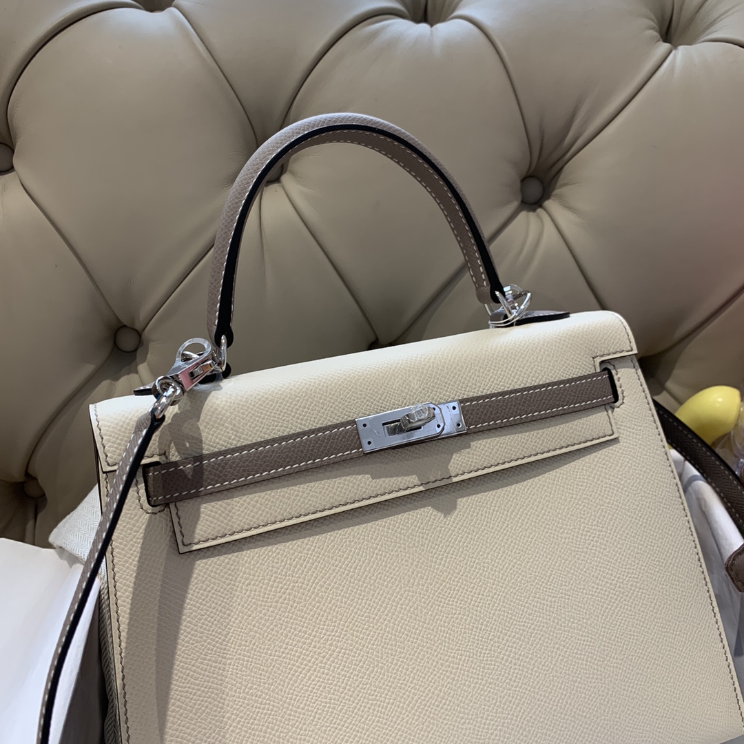 에르메스 켈리백25 화이트 에토프 은장 앱송